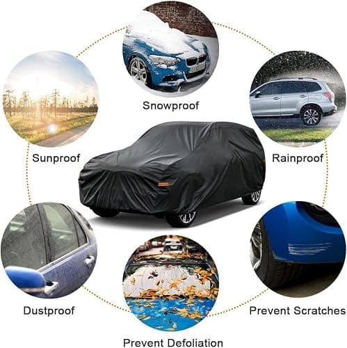 Kayme 7 Layers Car Cover Custom Fit for Jeep Wrangler 4 Dr/Unlimited 4 Door JK JL, Waterproof All Weather for Automobiles, Outdoor Full Cover Rain Sun UV Protection.Black — view 4