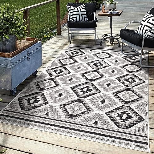 Keen Home Design Outdoor Rug - 8x10 Washable Indoor/Outdoor Rug for Patio, Balcony, Kitchen, Garden, Beach, Deck and Porch. Size: 7'9" x 10'2"