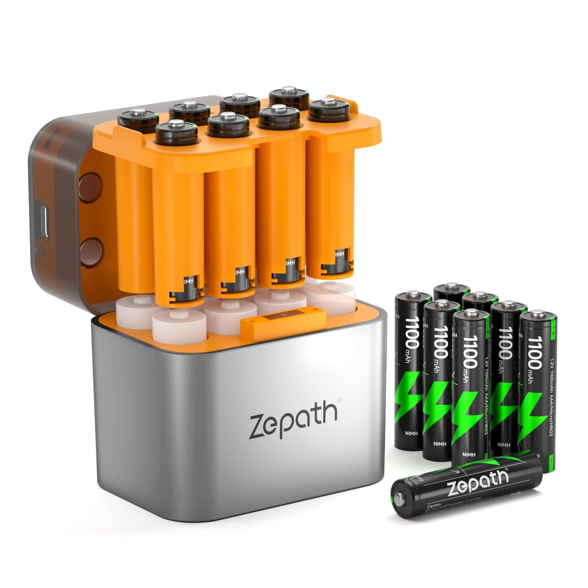 Cargador híbrido de Iones de Litio/NI-MH con 16 Pilas AAA Recargables NI-MH, 1100 mAh de Alta Capacidad, 1,2 V Pilas AAA, 8 Cargadores para Pilas AA/AAA, Caja de Almacenamiento integrada de