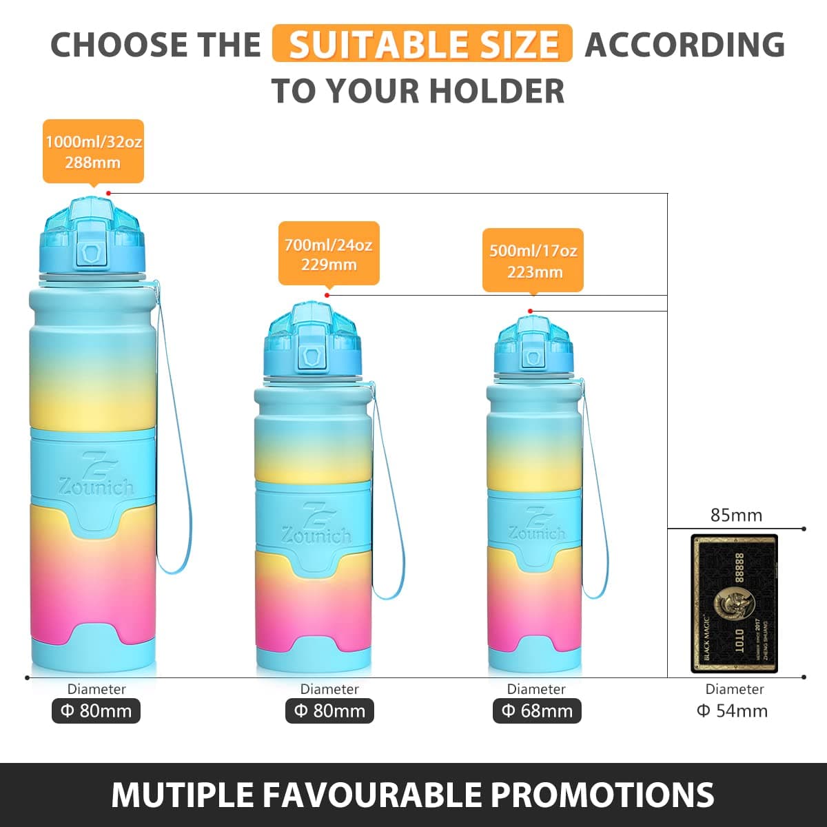ZOUNICH Botella Agua Deporte Botellas Agua Niños sin BPA, Reutilizable Tritan Plástico Ecologica con Filtro, 400ml/500ml700ml/1l, Cantimploras para Gimnasio, Bicicleta, Colegio, Oficina, Viajes — view 5