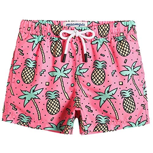 maamgic Boys Swim Trunks Swim Shorts Toddler Bathing Suit Quick Dry Beach Board Shorts for All Ages,Palmpineapple Pink,4T