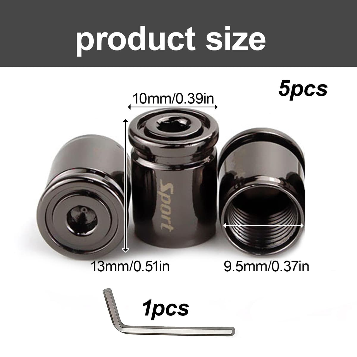 5 Piezas Metal Tapas Válvula de Neumático para Coche, Tapones Válvula Antirrobo Universales para Automóvil, SUV, Camiones, Motocicletas, Tapas Válvulas de Aire con Anillo de Sellado y Llave Incluida — view 2