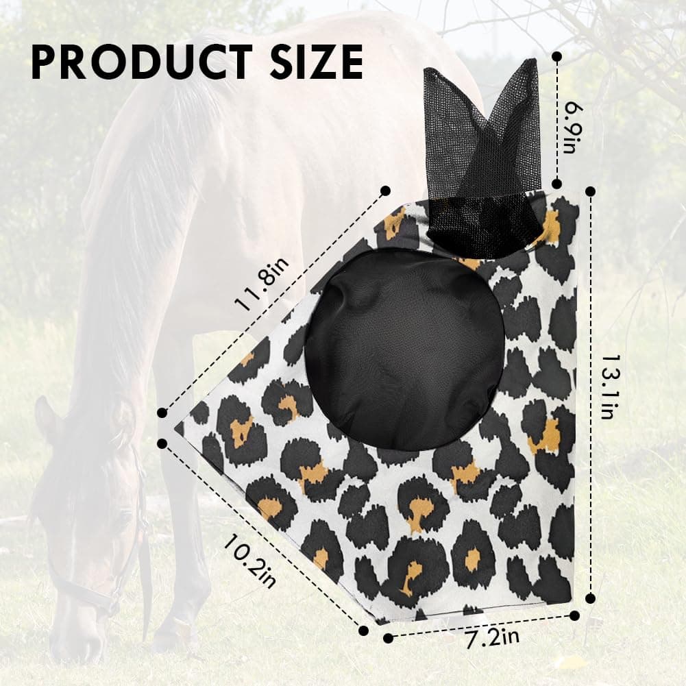 Máscara Antimoscas para Caballos, 1PCS Máscara de Mosca de Caballo con Orejeras,Estampado de Leopardo Máscaras Faciales para Caballos Anti-UV, Malla Transpirable, máscara de Freno elástica. — view 5