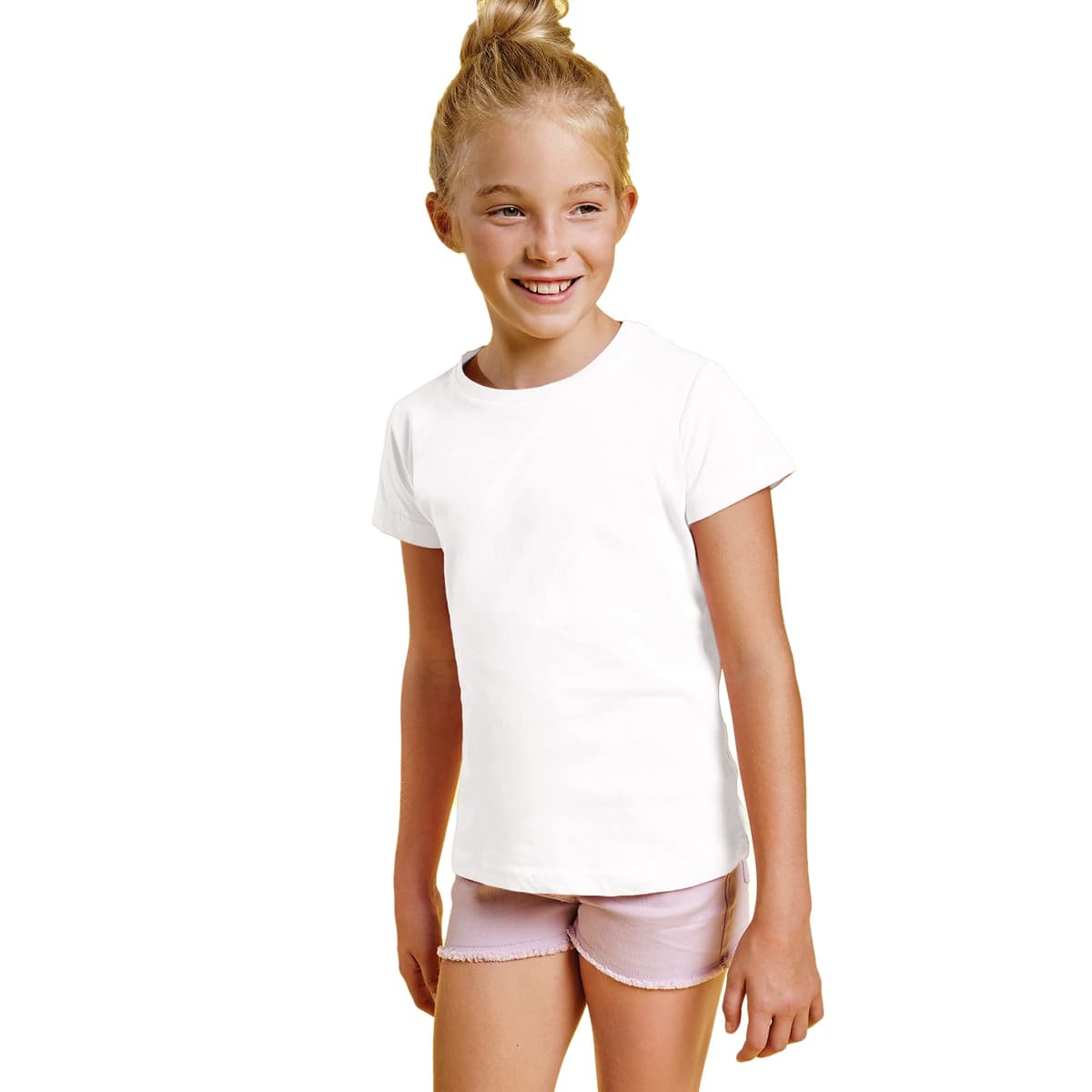 Camiseta de Colores Manga Corta 100% Algodón para Niñas - Camiseta Entallada, Cuello Redondo, cómoda, Suave, Lisa y Elegante