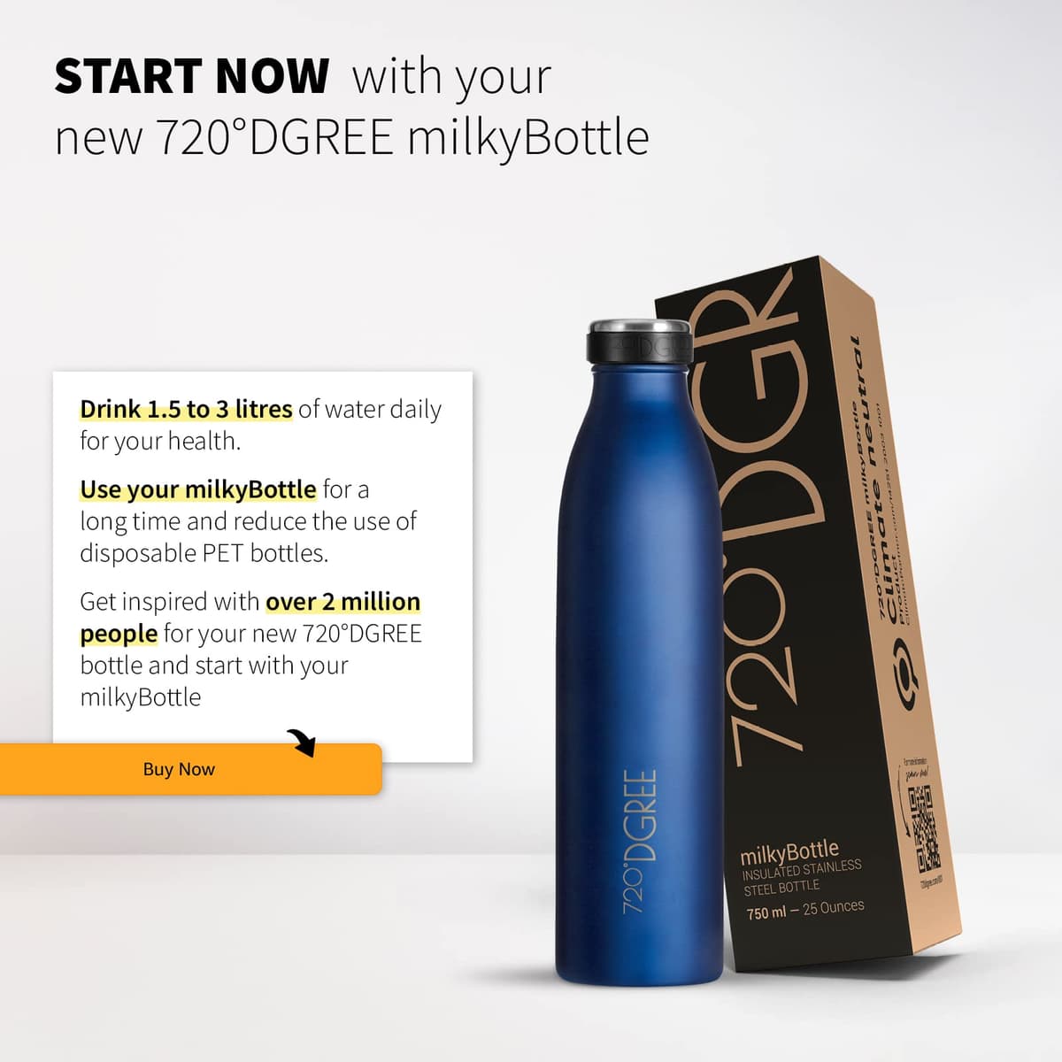 720°DGREE Botella Agua Acero Inoxidable “milkyBottle“ – 1litro - Sin BPA Free, Antigoteo y Prueba de Fugas - Frasco térmico, Cantimplora Aislada - Bebida con Gas, Deporte, Escuela, Gimnasio Exteriore — view 5