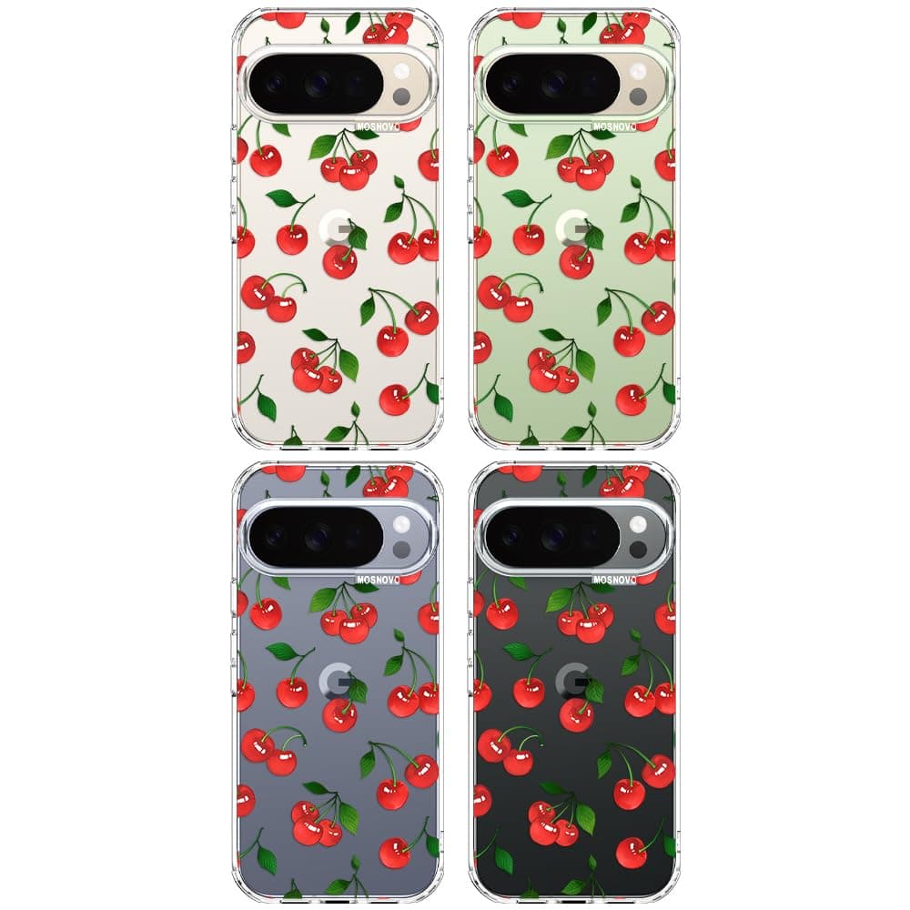 MOSNOVO Case for Google Pixel 10 & Pixel 10 Pro, [Buffertech 6.6ft Military-Grade Drop Protection] [Anti Peel Off Tech] Clear TPU Bumper Phone Case Cover Design - Cute Cherry — view 4