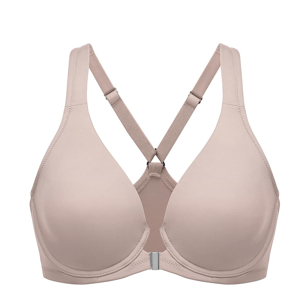 Delimira Women's Front Fastening Bras Seamless Unlined Racer Back Plus Size Underwired Plunge Bra — view 8