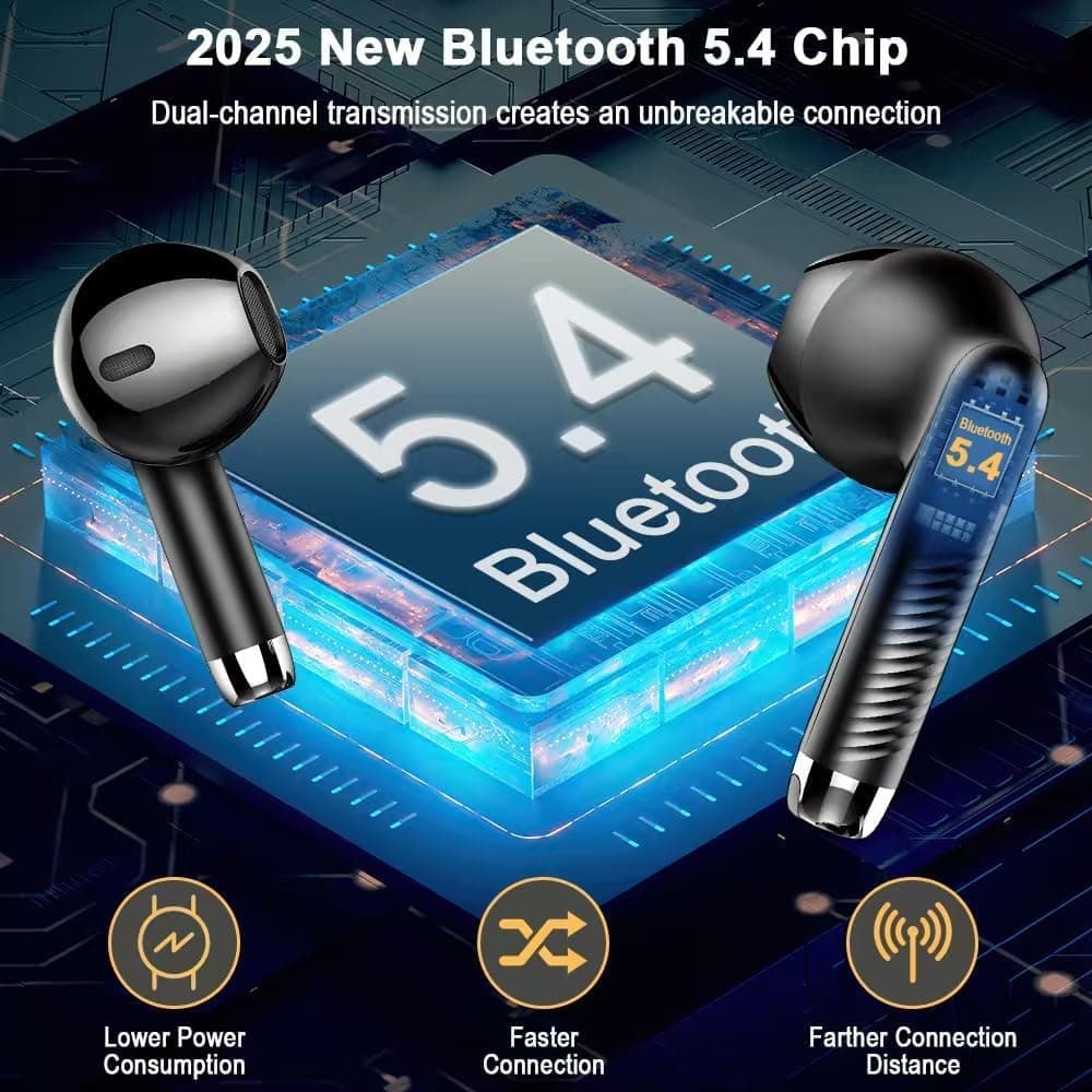 Wireless Earbuds, Bluetooth 5.4 Headphones in Ear NEW Wireless Earphones with 4 ENC Mic, Mini Ear buds with HiFi Stereo Deep Bass, 56H Playtime Dual LED Display, Bluetooth Earbud IP7 Waterproof USB-C — view 2