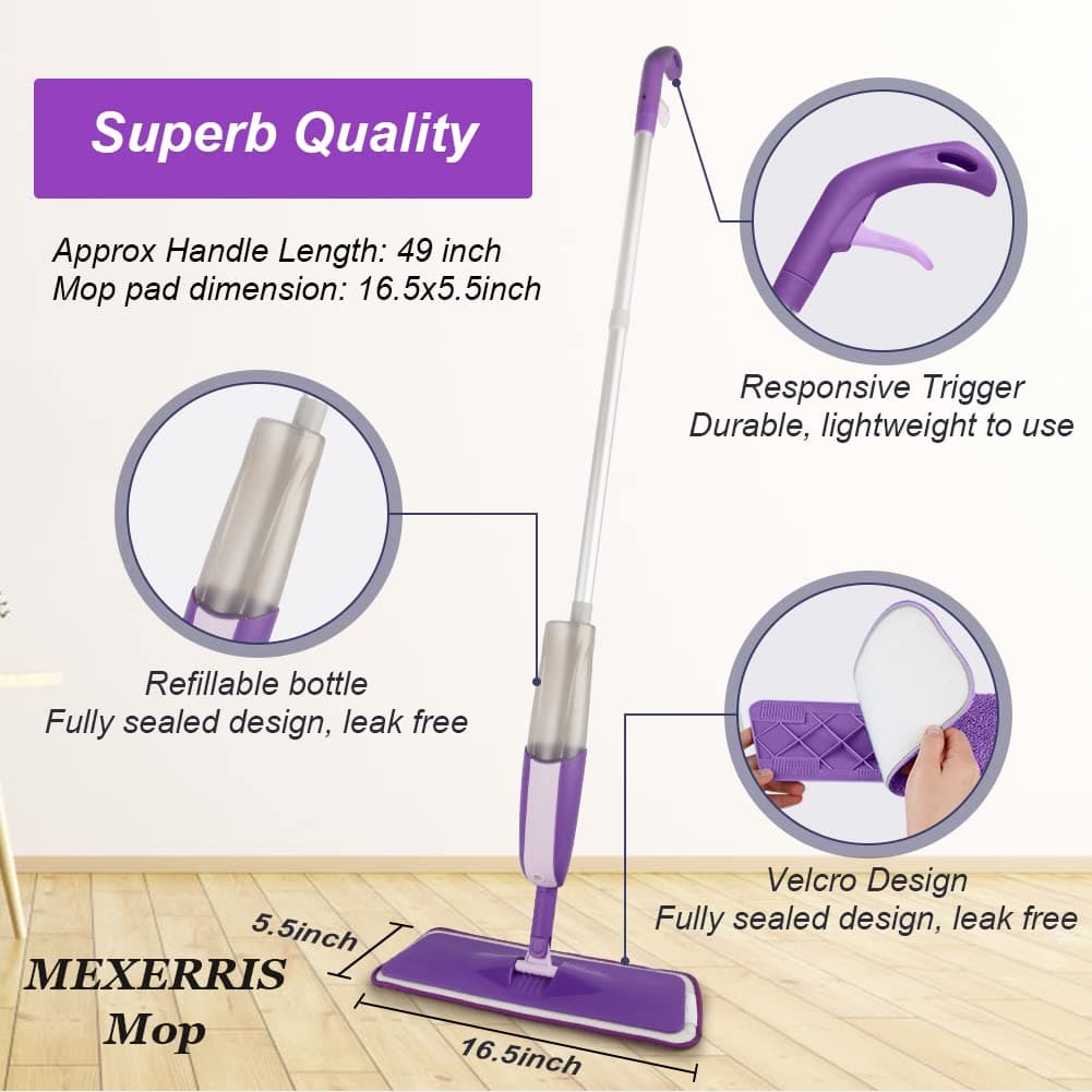 Mopa Fregona con Pulverizador, MEXERRIS Mopas de Limpieza Suelos con 2 Botellas Recargables Spray Mop Fregona Microfibra para el Hogar, Cocina, Industrial, Azulejos, Madera Dura, Madera, Laminados — view 3