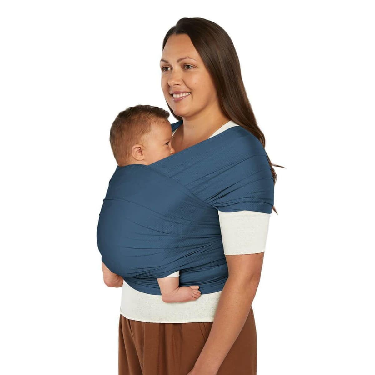 Ergobaby Fular portabebés para recién nacidos desde el nacimiento hasta los 11,3 kg, fular Aura Mesh de poliéster reciclado y elastano, elástico y transpirable, fular unisex, Azul (Twilight Navy) — view 2