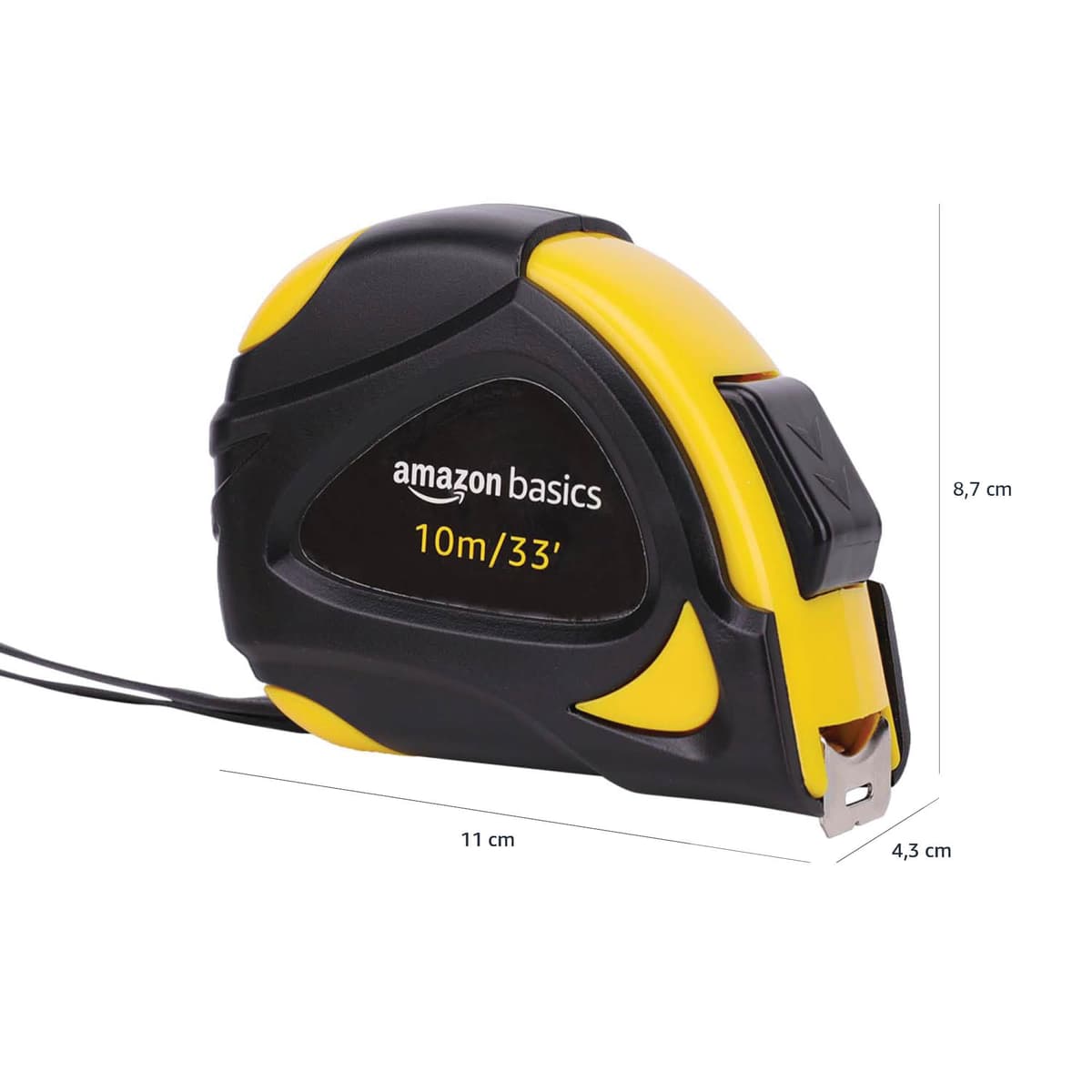 Amazon Basics Cinta métrica con cierre automático, escala y en pulgadas, precisión MID, 10 m (Paquete de 1), Negro, Amarillo — view 6