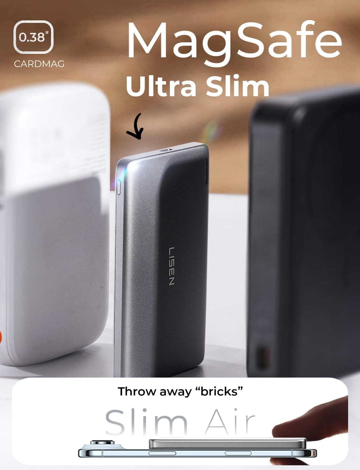 LISEN Magsafe Power Bank Slim Magnetic Mag Safecharger Power Bank for iPhone 0.3" Magsafe Battery Pack Accessories 5000mAh Wireless Portable Charger Christmas for Gifts for iPhone 17-14 Pro Max Air — view 2