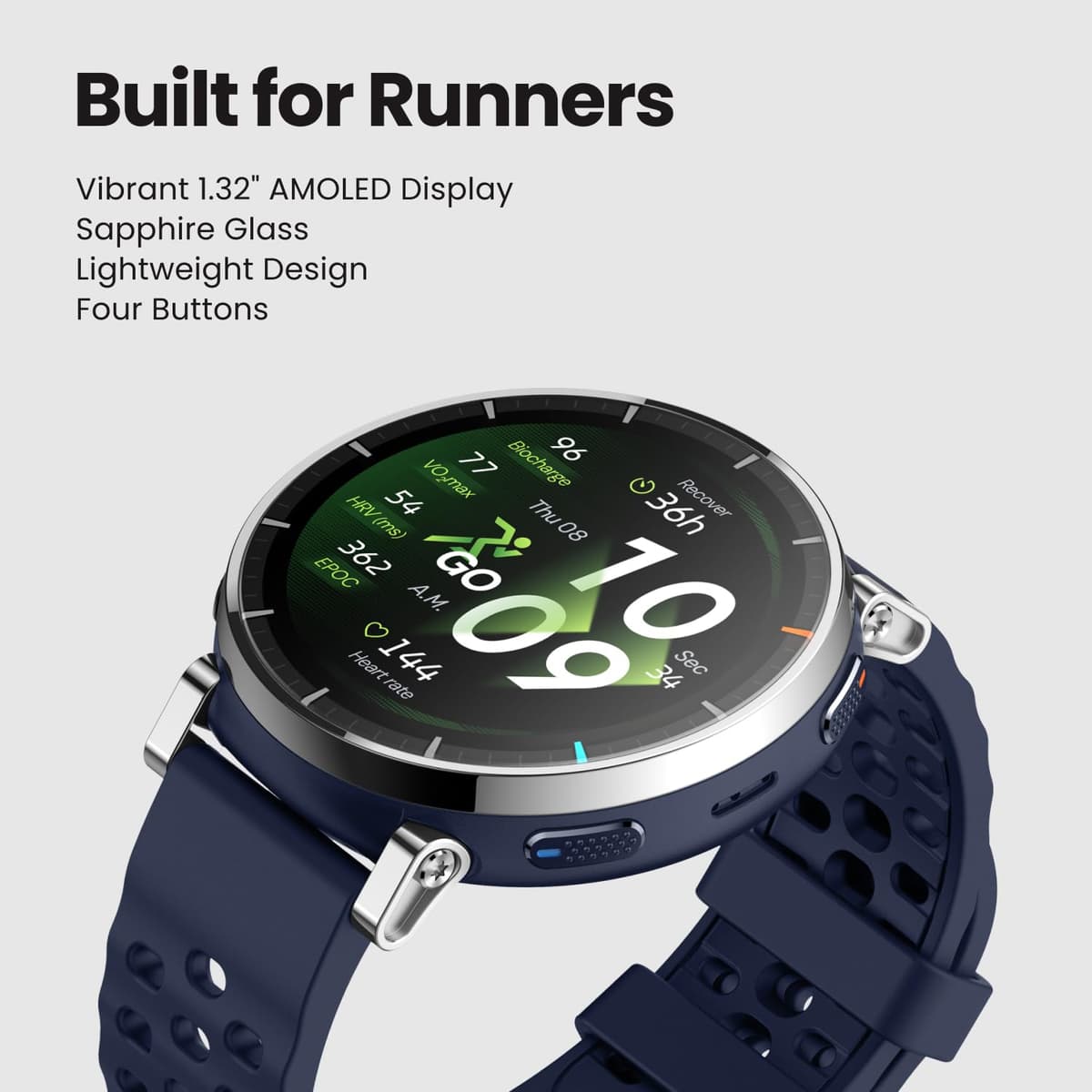 Amazfit Active 3 Premium GPS Running Smart Watch 45mm, 1.32" AMOLED Sapphire Display, 12-Day Battery, 4GB, NFC, Offline Maps, 170+ Workouts, 5 ATM, Heart Rate & Fitness Tracker for Android & iPhone — view 2