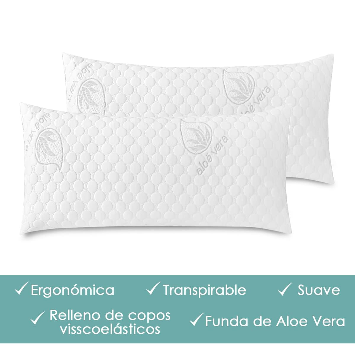 MERCURY TEXTIL- Almohada de Copos Viscoelásticos, Tejido Strech de Aloe Vera Transpirable y Termorregulable, Firmeza Media (105 cm) — view 4