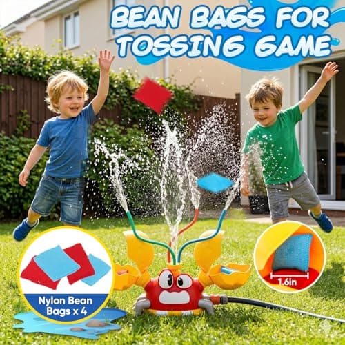 Water Sprinkler for Kids, Summer Outside Water Toys Attached to Garden Hose with 3 Spray Patterns & 4 Bean Bags for Toss Game, Kids Sprinklers for Yard Lawn Pool Games for Age 4-12 Yr Old Boys Girls — view 5
