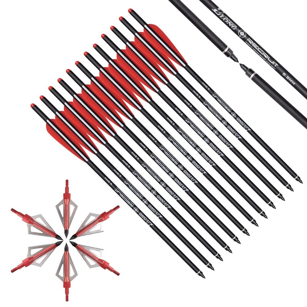 NIKA ARCHERY 12 Piezas de Pernos de Ballesta Flechas de Carbono 16 18 20 Pulgadas Flechas de Ballesta para Ballesta Caza Tiro con Arco práctica de Tiro