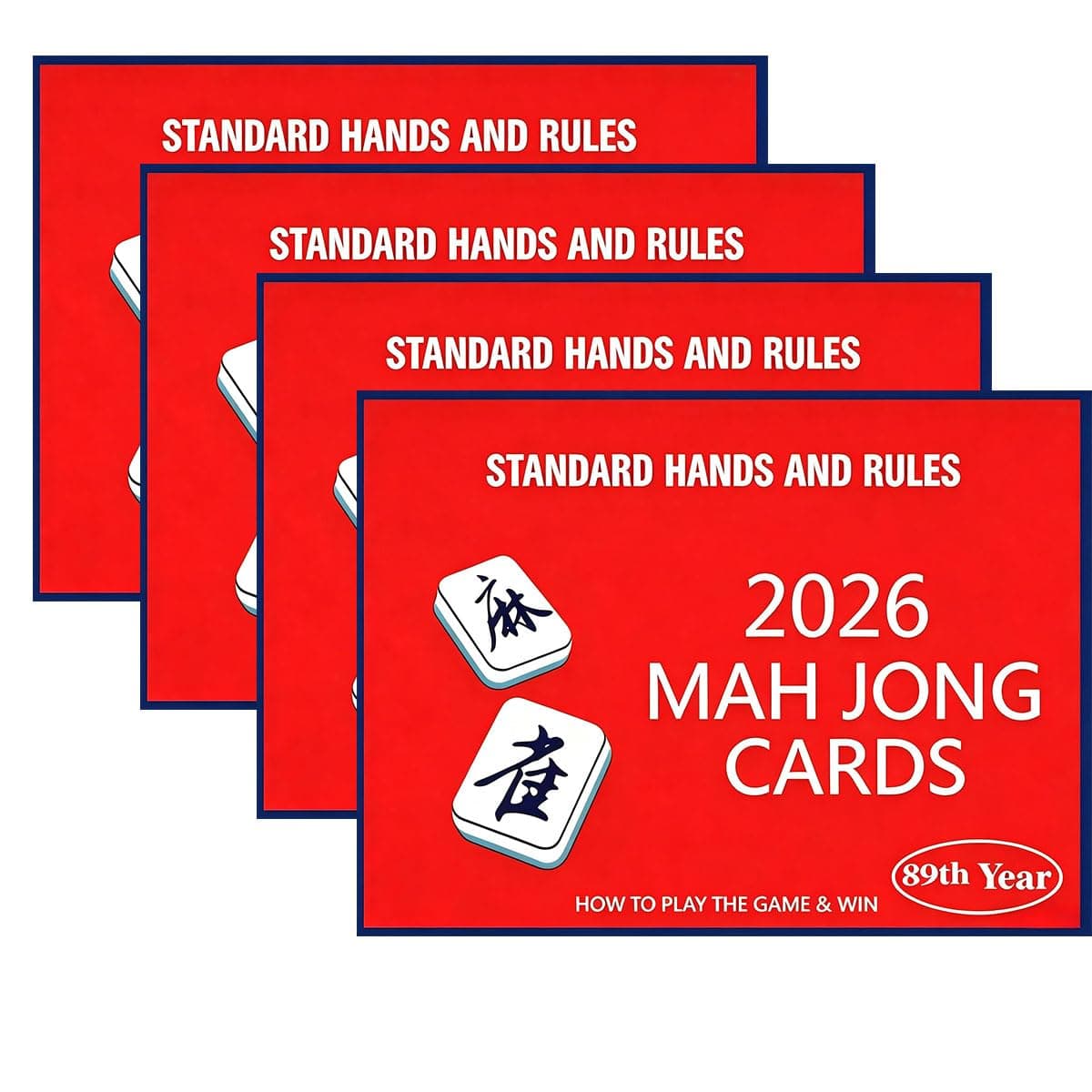 Mahjong Cards 2026 Red, 4 Pack American Mah Jongg Rule Card, Large Print Easy to Read, Jan 2026 Updated Revision, for Game Night Travel
