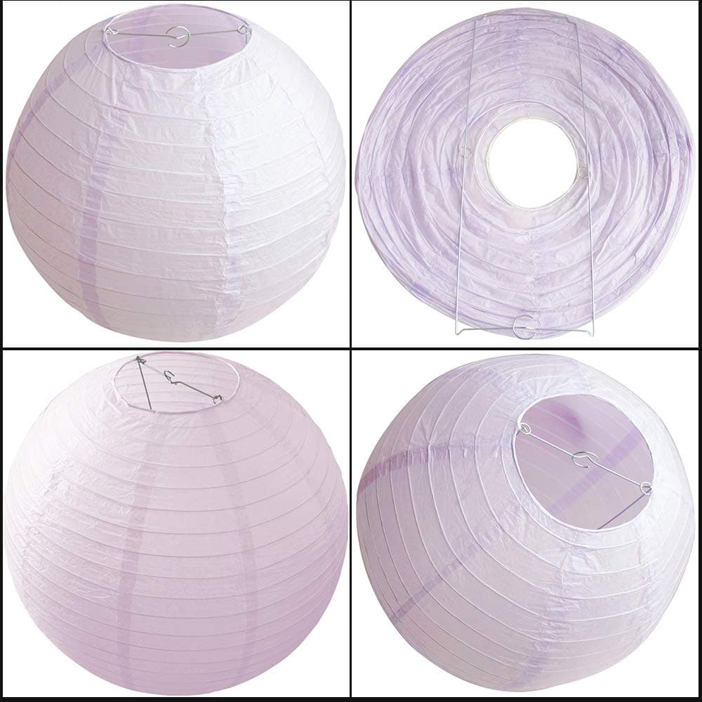 Time to Sparkle Tissue Paper Round Lanterns LampShade Lamp Shade Wedding Birthday Party Decoration | Light Purple, 8"(20cm) | — view 3
