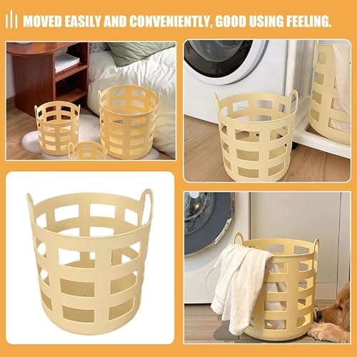 Small Plastic Imitation Rattan Laundry Basket with Handles Clothes Organizer Portable Reusable Storage Hamper for Bathroom and Home Lightweight Hollow-Out Design, 20 X18CM — view 5