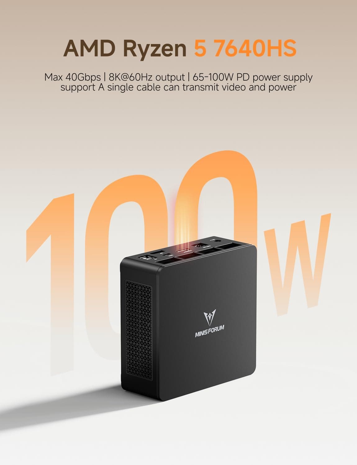 MINISFORUM UM760 Slim Mini PC, AMD Ryzen 5 7640HS Processor Mini Computer(6C/12T, Up to 5.0GHz), 16GB DDR5 RAM & 1TB PCIe 4.0 SSD, Support 8K@60Hz HDMI 2.1/USB4 Output, WIFI6E/BT5.3/Auto Power On — view 3