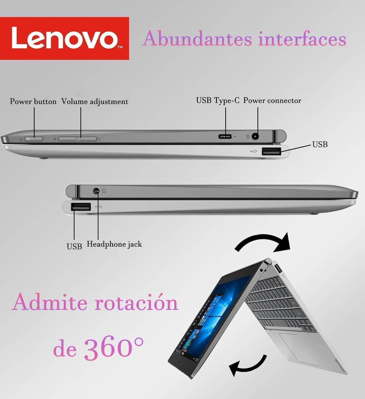 Lenovo IdeaPad D330-10IGM 2-in-1 Laptop with Touch Screen and Keyboard, Intel Celeron N4000, 64GB SSD, 4GB RAM, PC 10.1" Tablet, Windows 11 Pro (Renovated) — view 3
