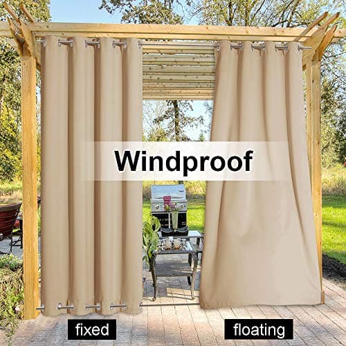 NICETOWN Outdoor Gazebo Curtains Windproof Top & Bottom Grommet, Thermal Insulated Light Blocking Windproof Drapes for Yard/Porch, W52 x L84, Set of 2, Biscotti Beige — view 5