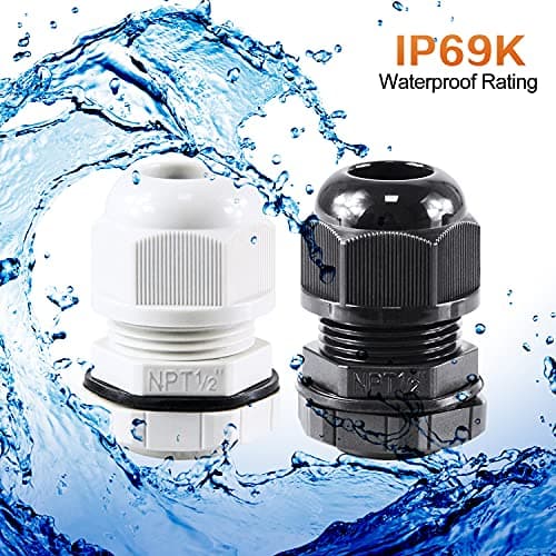 XHF 10 Pcs 1/4" IP68 Strain Relief Nylon Cord Grip NPT Cable Glands Adjustable UL Listed and RoHS Compliant (Black) — view 2