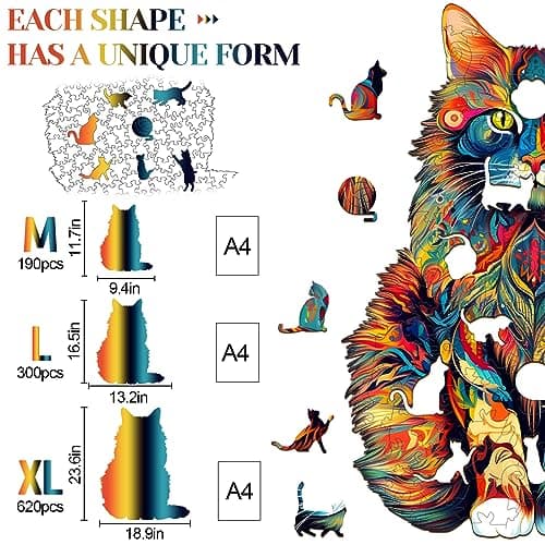 KAAYEE Wooden Jigsaw Puzzles, Wooden Maine Coon Puzzle Adult 23.6 * 18.9in — view 3