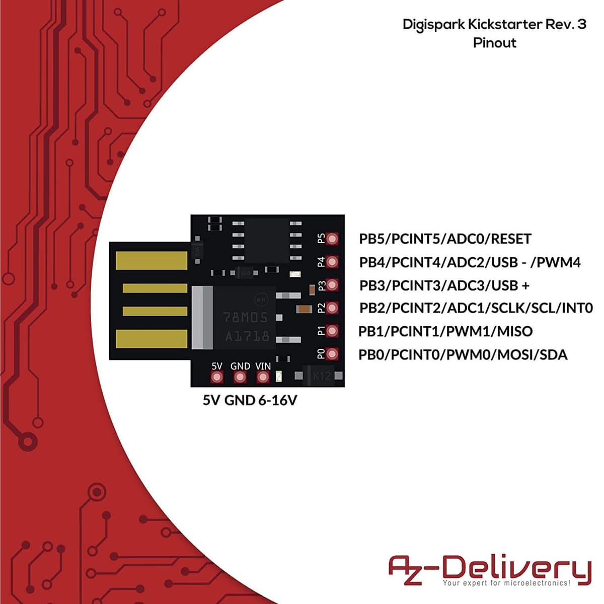 AZDelivery 25 x Placa de Desarrollo Digispark Rev.3 Kickstarter ATTiny85 con USB Compatible con Arduino con E-Book Incluido! — view 5