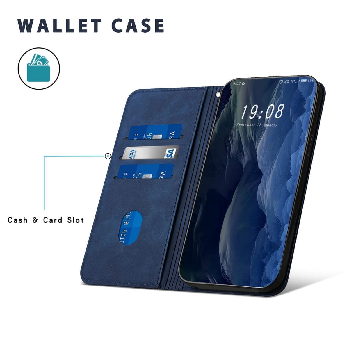 Funda para OPPO Reno 8 Lite 5G, Funda Libro de Cuero con Ranura para Tarjeta y Magnético, Wallet Flip Caso Cubierta Case Carcasa para OPPO Reno 8 Lite 5G (Azul) — view 4
