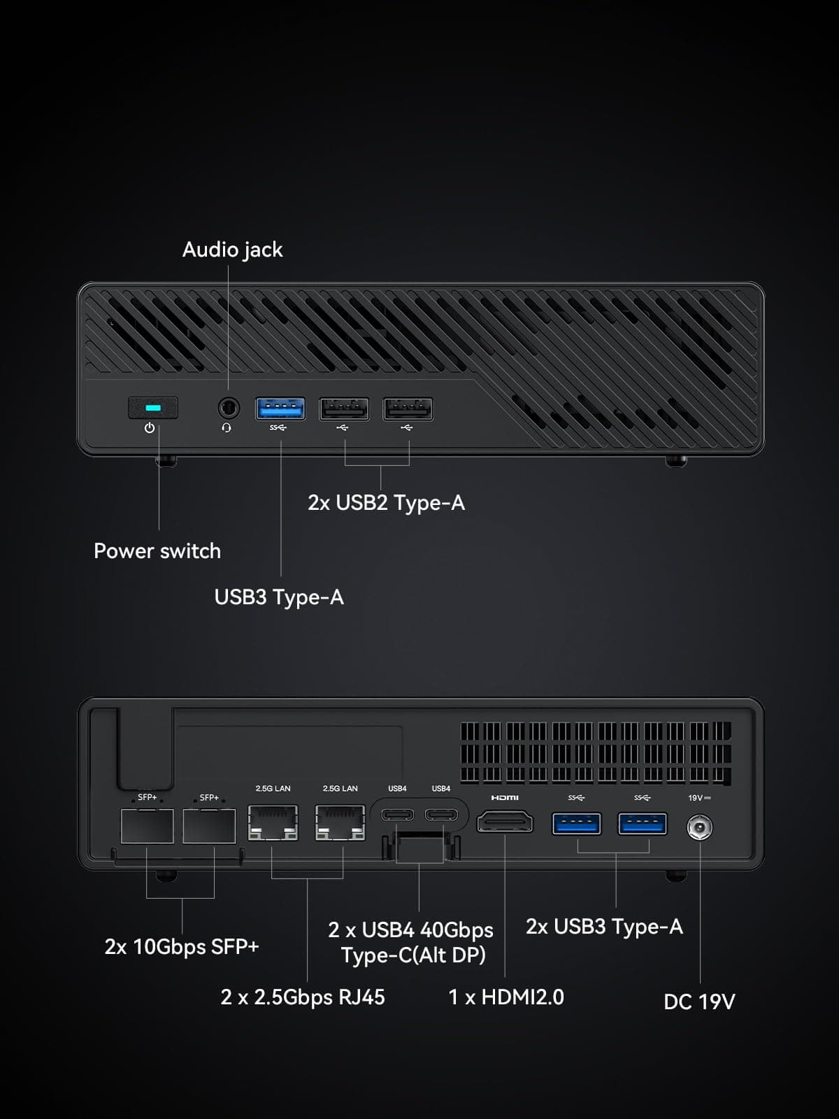 MINISFORUM MS-01-S1260 Mini PC Barebone with Intel Core i5-12600H,vPro Enterprise Support,2x10Gbps SFP+LAN/2x2.5G RJ45/2xUSB4/HDIM/16xPCIe 4.0/M.2 NVMe SSD/U.2 NVMe SSD,Mini Computer(No OS/RAM/SSD) — view 7