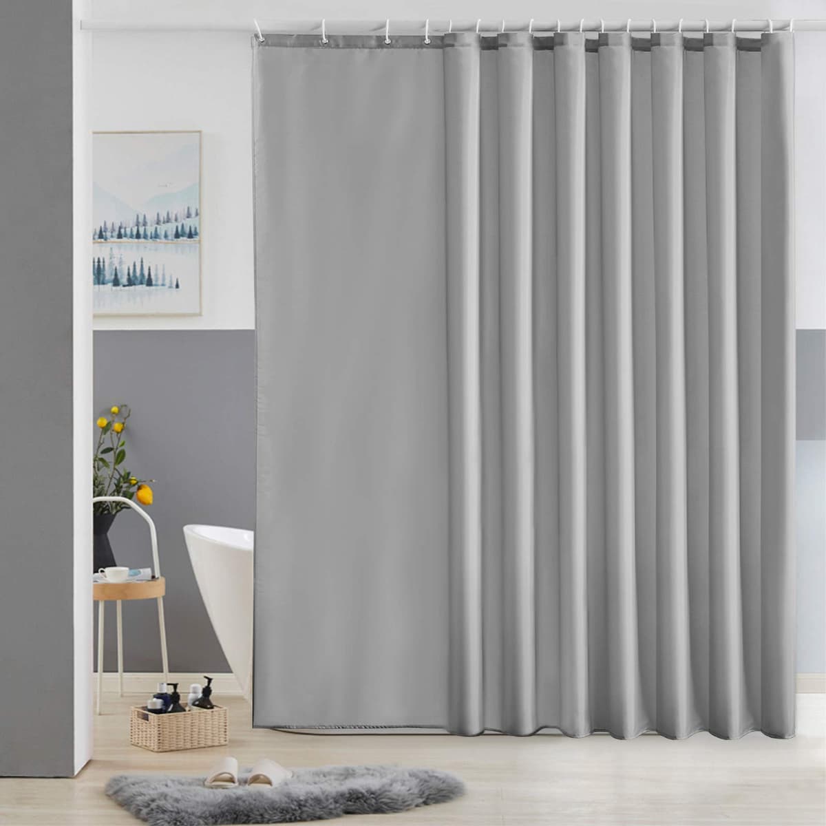 Furlinic Cortina Ducha 200x200cm Antimoho Impermeable Lavable Blanco Tela Poliéster Grandes Cortinas de Baño con 12 Aros de Cortina Ducha. — view 108
