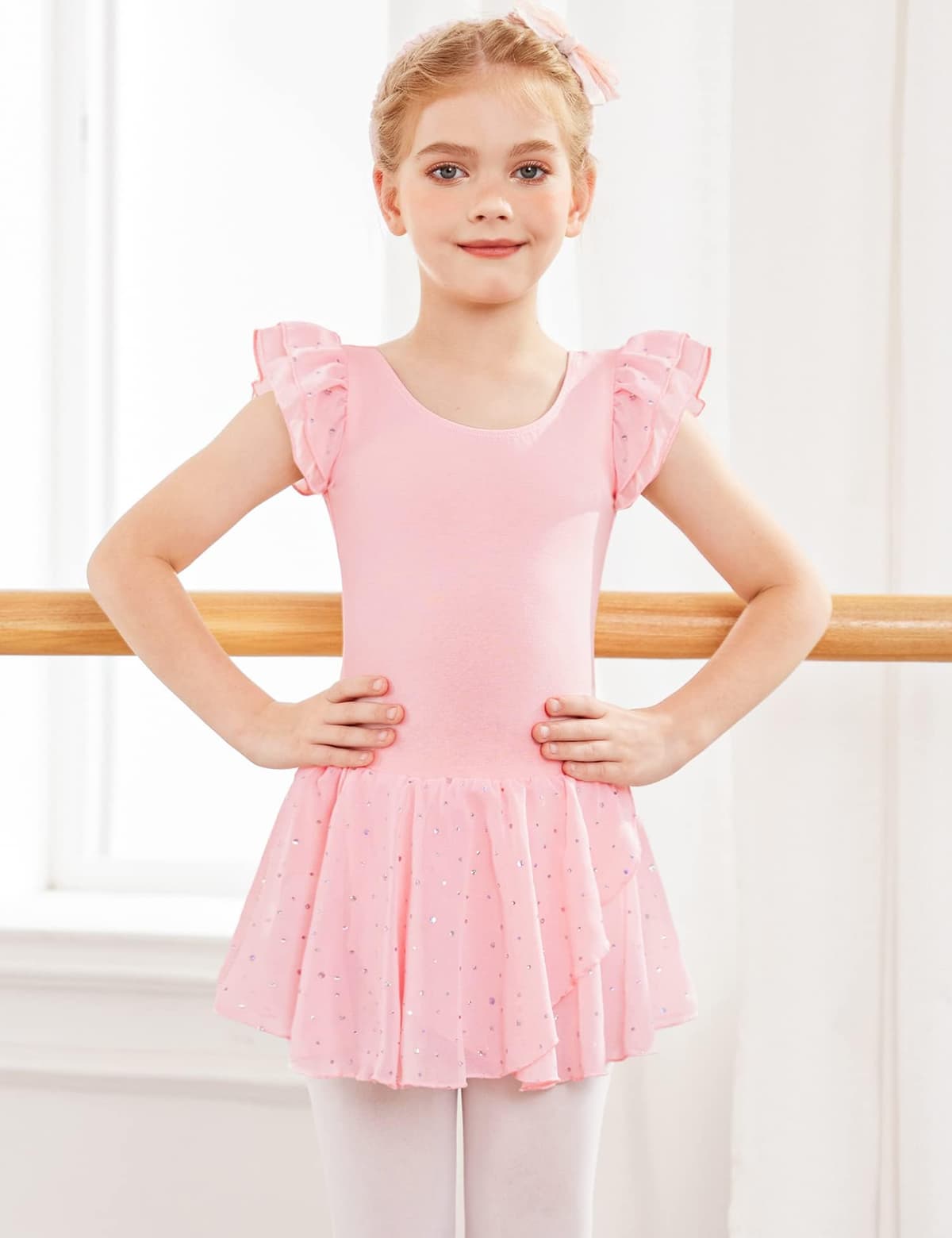 Trudge Ropa de Ballet para Niñas - Vestido Manga Corta de Algodón con Leotardo y Falda Tutú - Traje de Baile — view 2