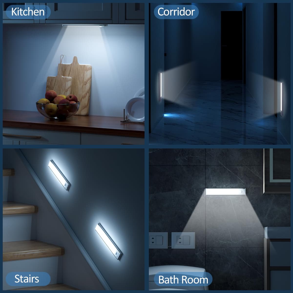 Under Cabinet Kitchen Lights Cupboard - LED Motion Sensor Light Indoor - 1100mAh Rechargeable Battery Operated - Wardrobe Strip Lighting Magnetic Stick Wireless USB Powered Shelf Stairs Counter Closet — view 7