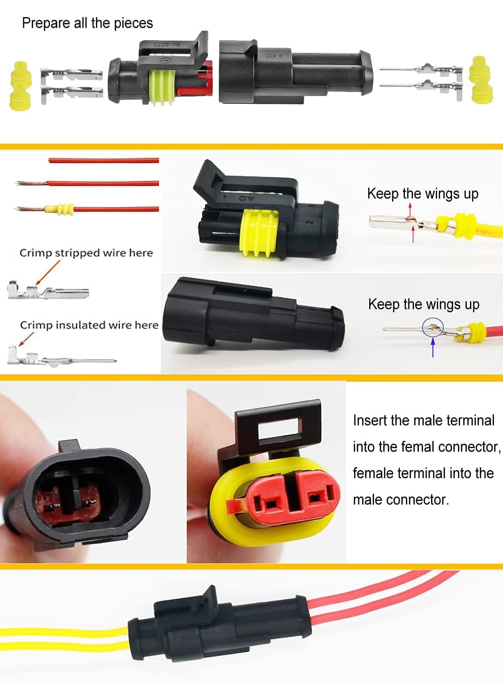 352 PCS Waterproof Electrical Connector Kit, 1 2 3 4 Pin Waterproof Car Wire Connector, Automotive Electrical Plugs and spark plug Connectors for Motorcycle Scooter Car Truck Boats — view 4