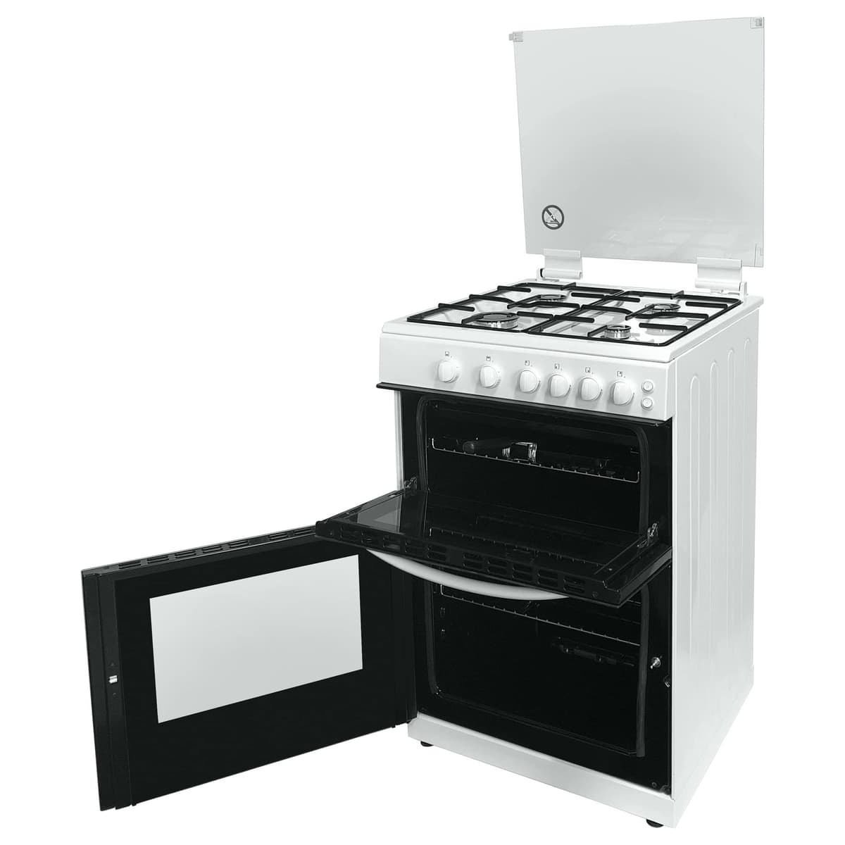 Statesman GDL60W NOVA Double Oven Gas Cooker with Glass Lid & Closed Door Grilling, 4 Gas Burners, 60cm Wide, White — view 2