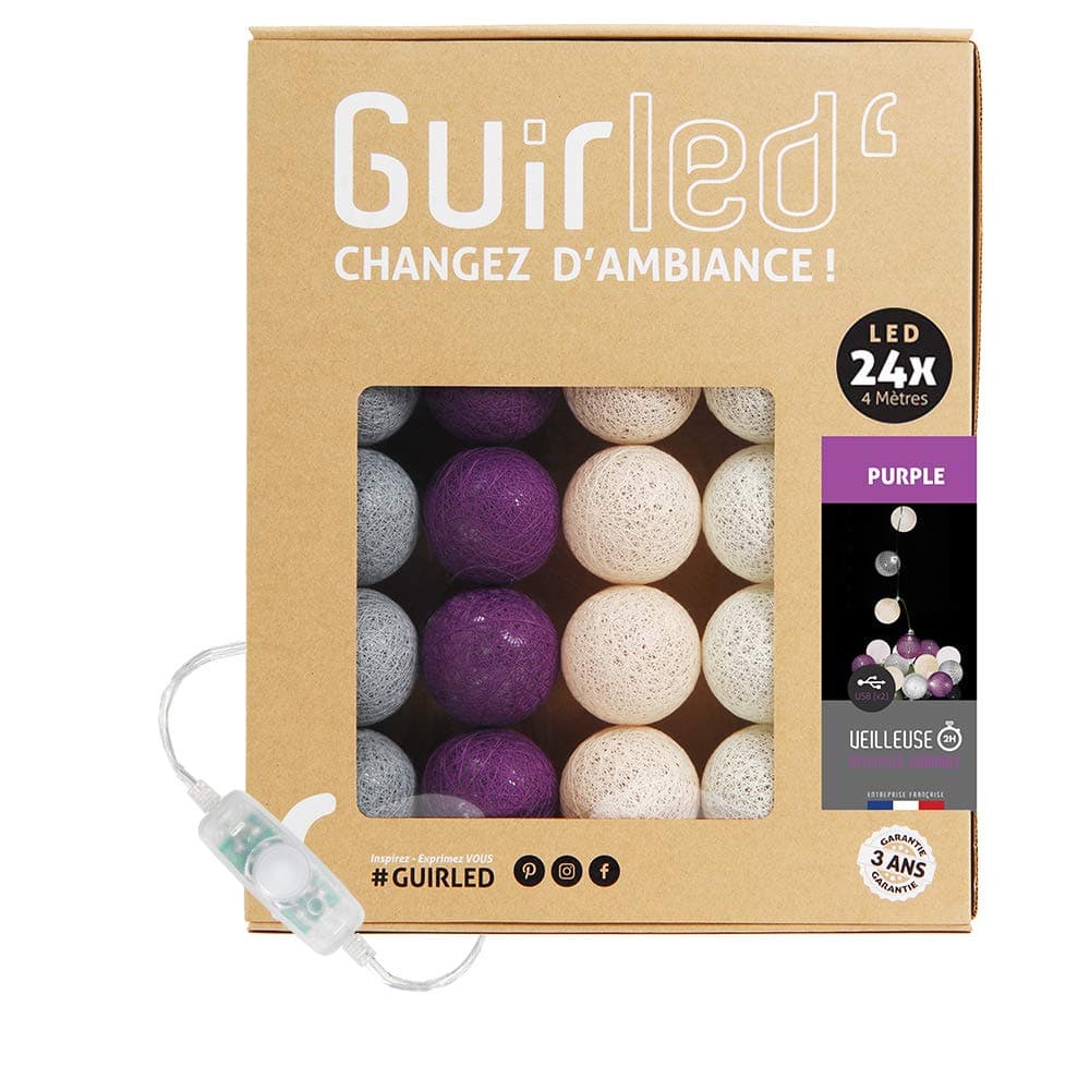 GuirLED - Guirnalda luminosa bolas de algodón LED USB- Luz de noche para bebé 2h - Adaptador de corriente dual USB 2A incluido - 3 intensidades - 16 bolas 1,6m - Byzantin — view 34