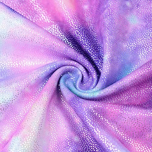 JiAmy Gymnastics Leotards for Girls, Long Sleeve Biketards Sparkly Dance Unitard with Shorts Athletic Bodysuit Outfit for Kids, Purple 6-7 years — view 4