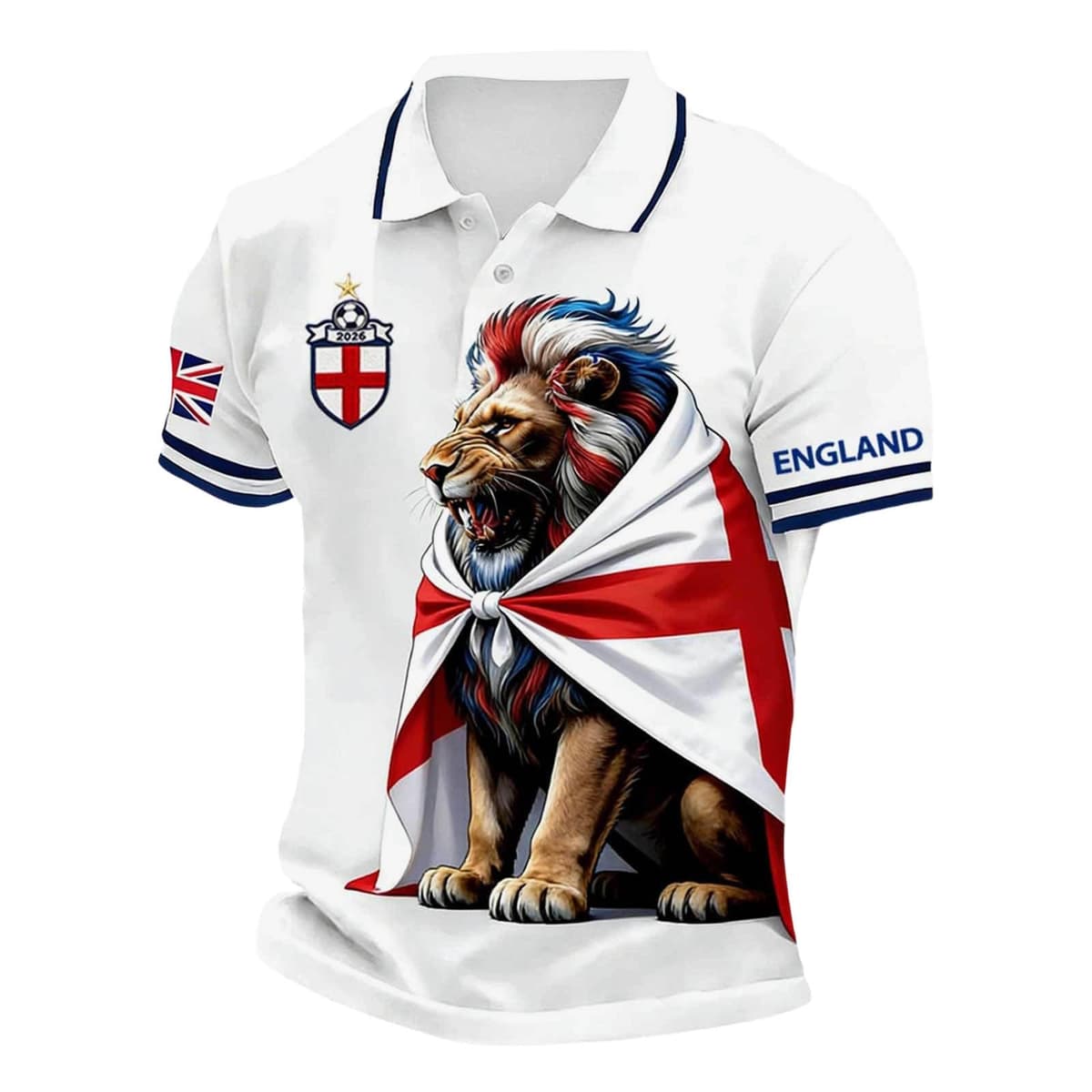 Men's England Football Shirt 2026 World Cup Shirts Polo Clear Printed Tops Mens Soccer Clothing Stretchy Jersey Men Lightweight Poloshirt Breathable Comfortable — view 3