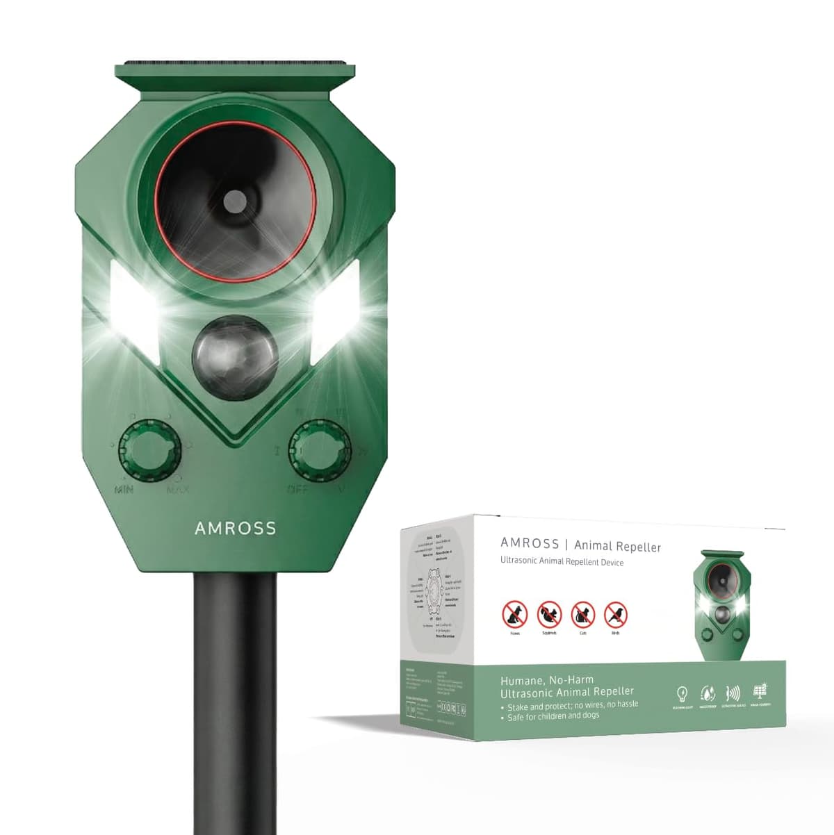 Fox & Cat Repellent for Gardens UK – Rechargeable Ultrasonic Animal Deterrent with Motion Sensor, Solar Powered & Rechargeable with USB-C, No-Spray Humane Protection | IP65 Rated - 2 Years Warranty