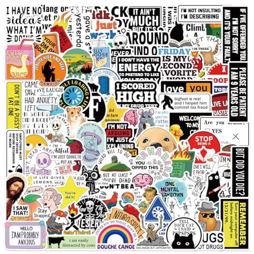 100 PCS Funny Stickers for Adults, Waterproof Vinyl Sticker Pack, Vintage Patchwork Positive + Chaos Meme Negative, Positive + Negative Contrast Decals for Laptop, Water Bottle, Journal — view 2