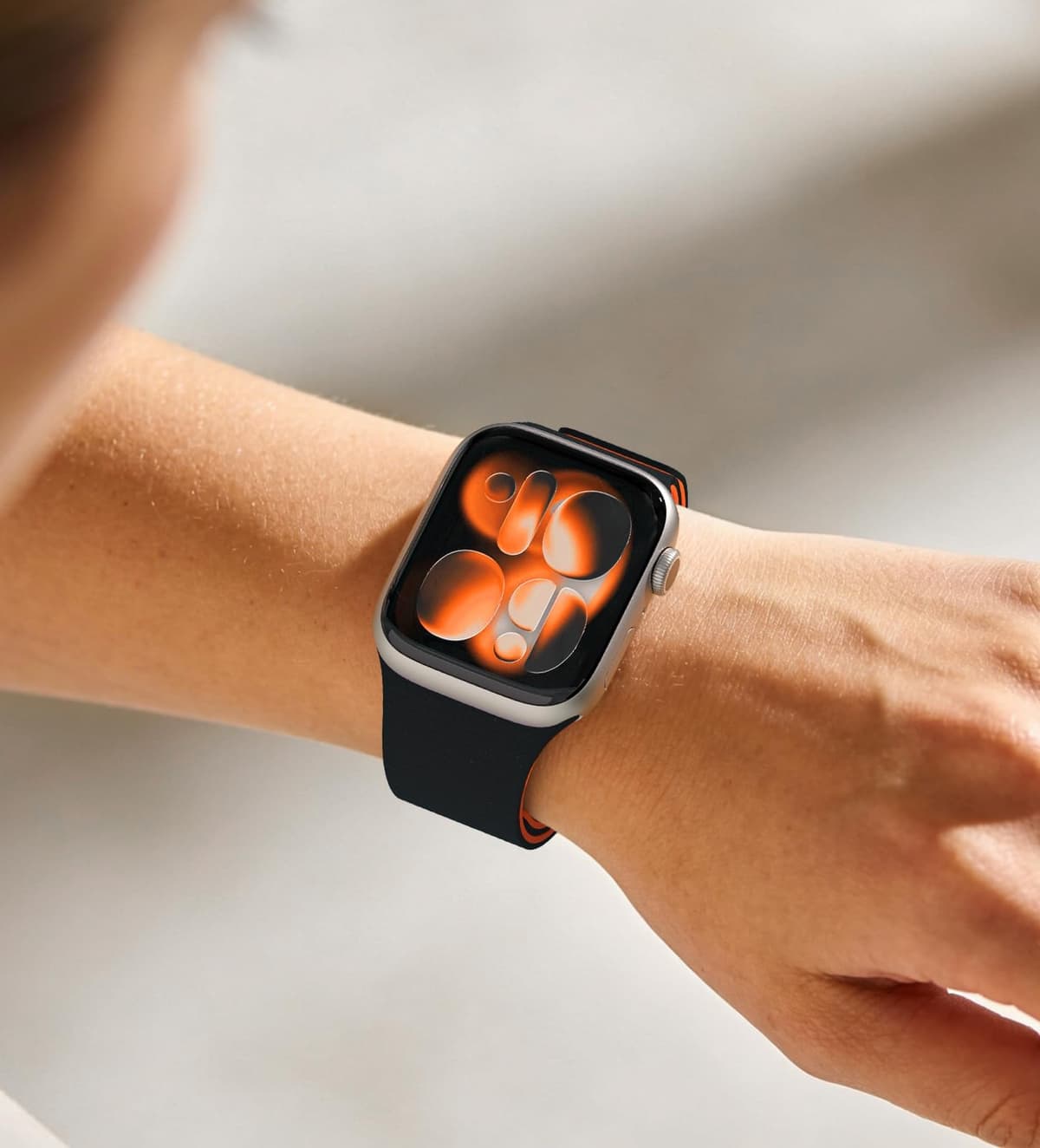 Nereides Compatible with Apple Watch Straps 46mm 45mm 44mm 49mm, Soft Magnetic Silicone Replacement Band for iWatch Series 11 10 9 8 7 6 5 4 SE SE2 SE3 Ultra 3/2/1 (Black+Orange) — view 2