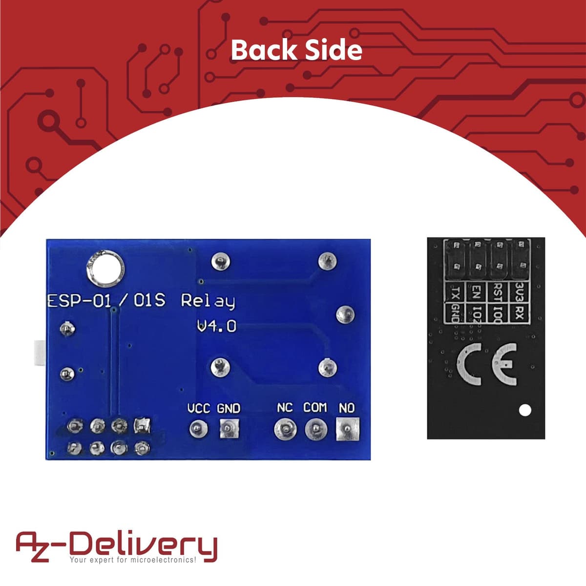AZDelivery 5 x ESP8266-01S ESP-01S Serial Wireless WLAN WiFi Transceiver Module 80MHz 1MB Flash 5V with ESP8266 Relay Adapter compatible with Arduino Including E-Book! — view 3