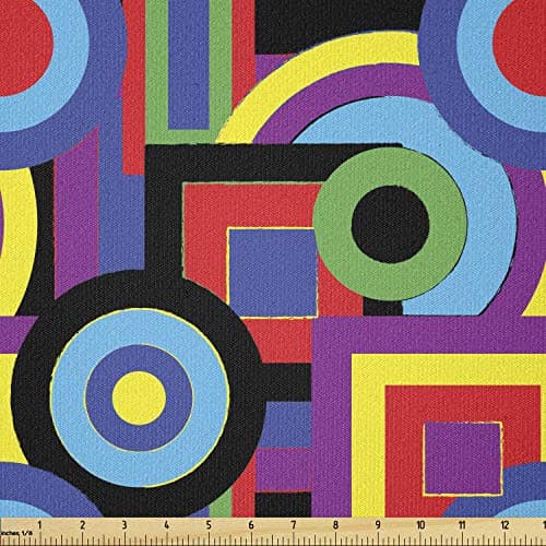Lunarable Groovy Fabric by The Yard, Abstract Composition with Geometric Forms and Funky Colors Psychedelic Retro Pattern, Stretch Knit Fabric for Clothing Sewing and Arts Crafts, 3 Yards, Blue Purple