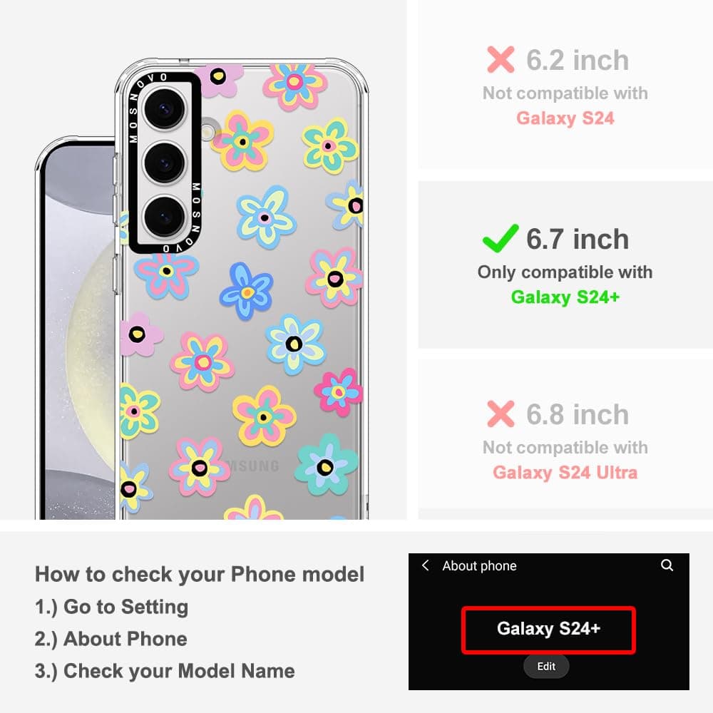 MOSNOVO Case for Samsung Galaxy S24 Plus, [Buffertech 6.6ft Military-Grade Drop Protection] [Anti Peel Off Tech] Clear TPU Bumper Phone Case Cover Design - Groovy Flower — view 2