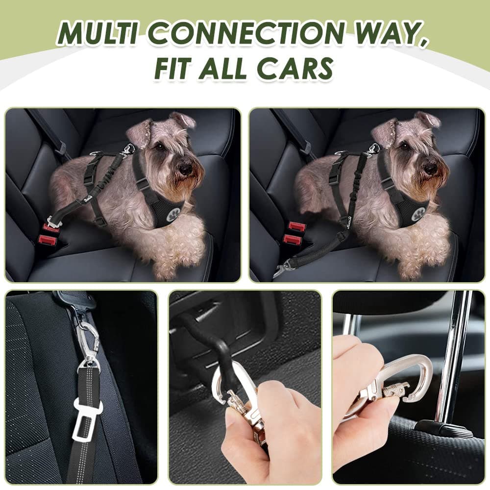 Nasjac Dog Car Harness with Seat Belts, Safety Adjustable Dog Seat Belts for Cars with Clip and Buckle, Breathable Mesh Pet Vest Harness Seatbelts with Secure Elastic Buffer for Travel — view 4