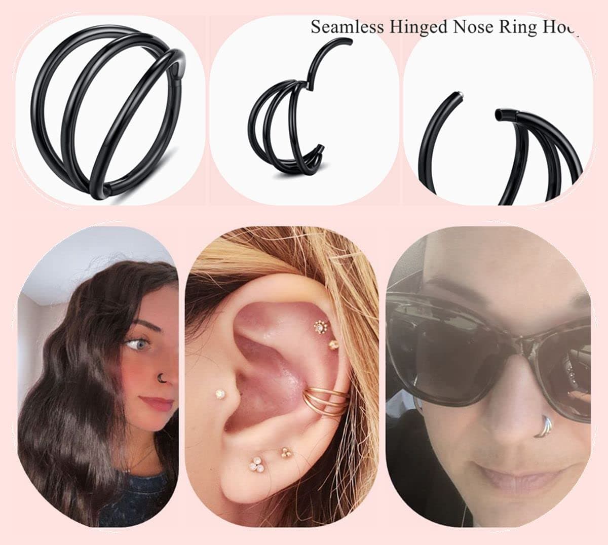 Yrogcu 20G 18G 16G 14G Single/Double Hoop Stainless-Steel Seamless-Hinged-Piercing Segment-Clicker Nose-Ring-Hoop : Diameter 6mm 8mm 10mm 12mm Cartilage Earrings — view 7