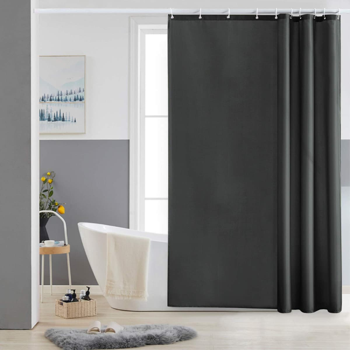 Furlinic Cortina Ducha 200x200cm Antimoho Impermeable Lavable Blanco Tela Poliéster Grandes Cortinas de Baño con 12 Aros de Cortina Ducha. — view 115