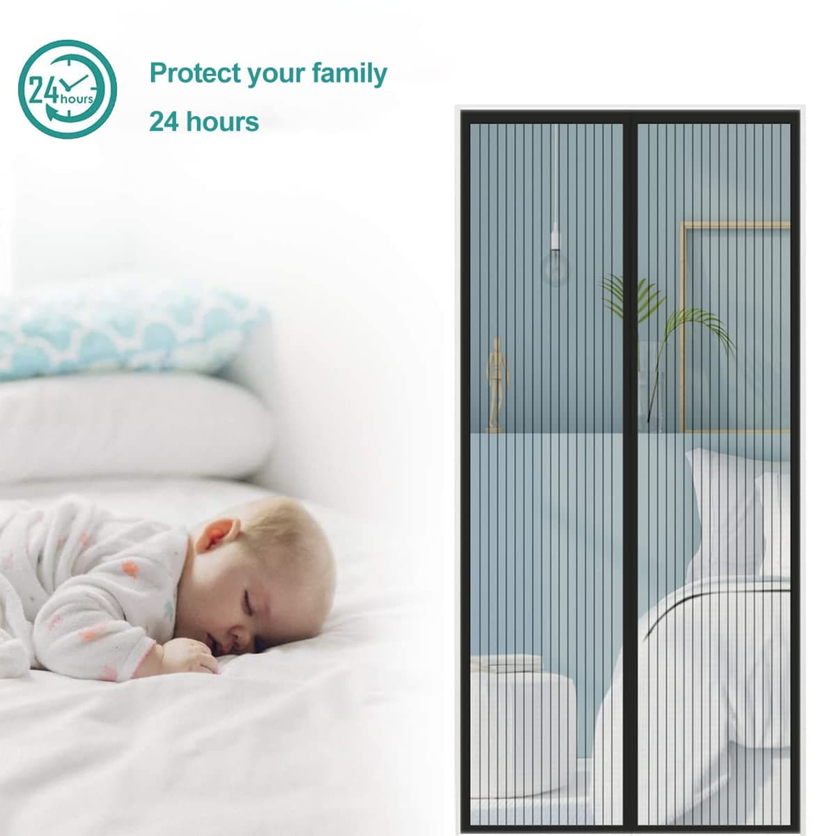 Cortina Mosquitera Magnética para Puertas, Versión Actualizada 65x210 cm Puerta de Malla Magnética, Negro Cortinas para Puertas Exteriores, Fácil de Instalar y Lejos de Los Mosquitos — view 3