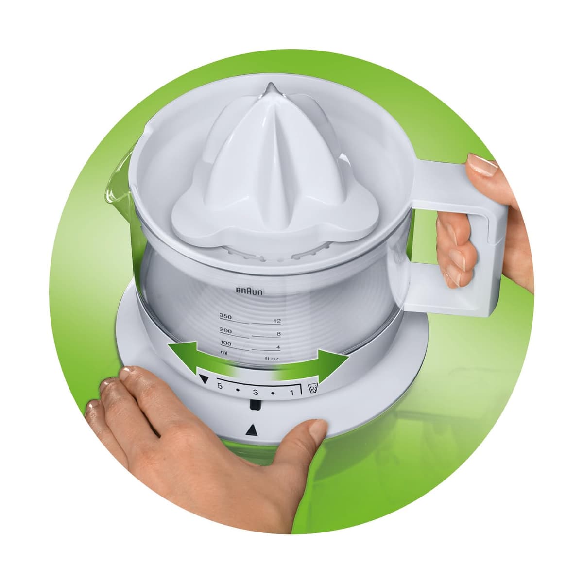 Braun CJ3000 WH - Exprimidor Eléctrico de Naranjas, 20 W, 350 ml, Cantidad de Pulpa Ajustable, Apto para Lavavajillas, Diseño Icónico, Blanco [Clase de eficiencia energética A] — view 2